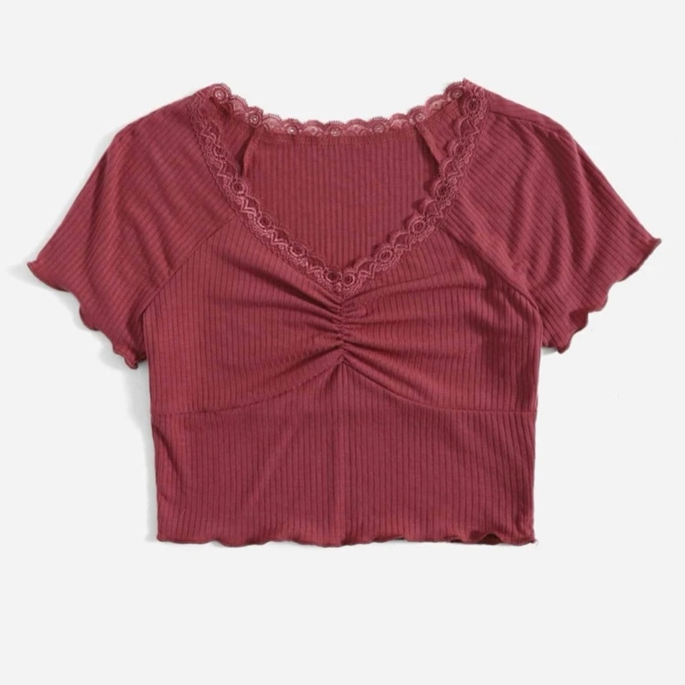 Maroon V-Neck Cropped Tee
